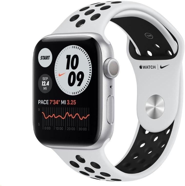 Reloj Apple Watch S6 GPS, 44mm Silver Aluminium Case with Pure Platinum/Black Sport Band